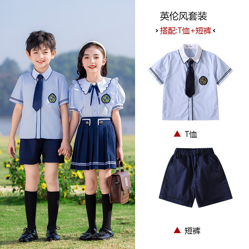 纯色条纹简洁翻领校园英伦风校服套装215-910图2