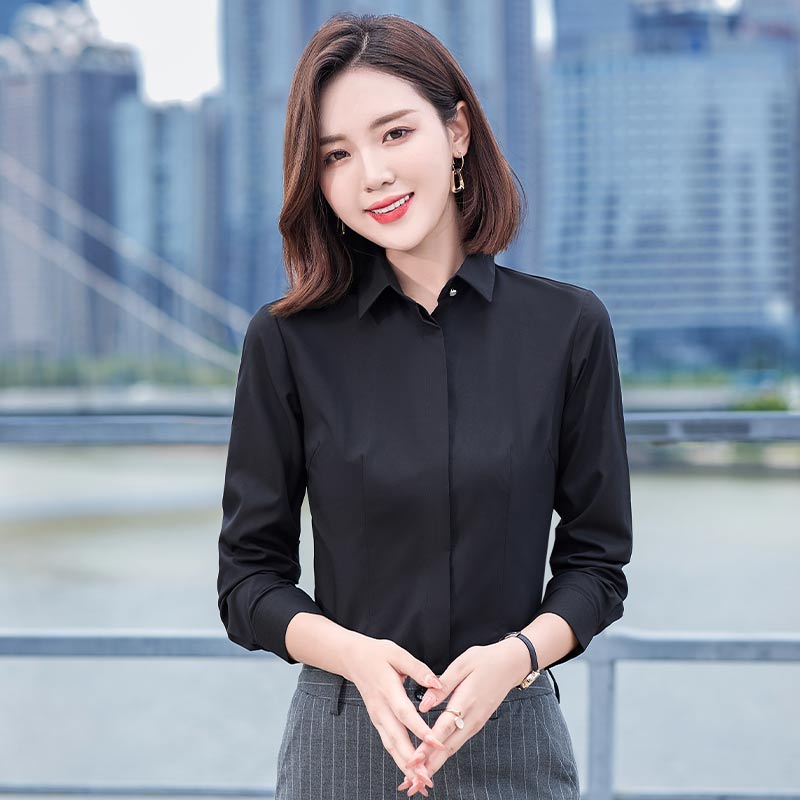 竹纤维平纹商务休闲方领长袖衬衫女款DY9-6880长袖衬衫女图3