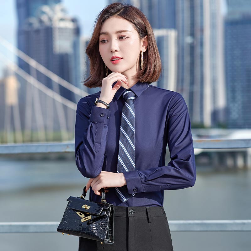 竹纤维平纹商务休闲方领长袖衬衫女款DY9-6880长袖衬衫女图4