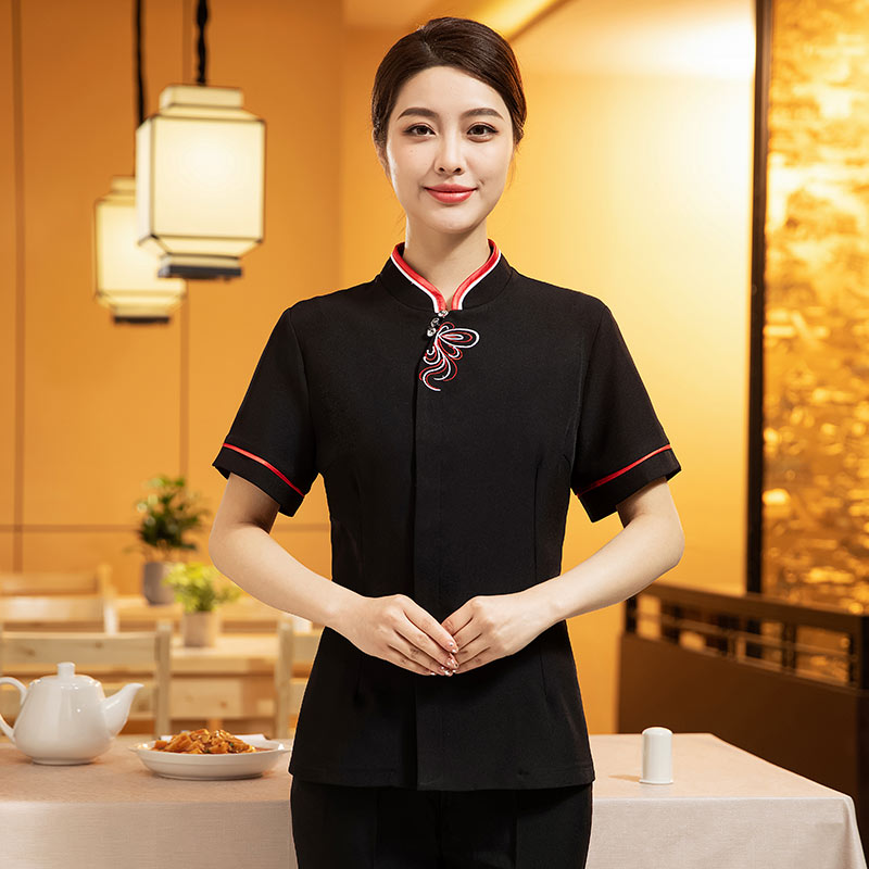蝴蝶花餐厅火锅店酒店服务员工作服短袖上衣H27-蝴蝶花  女款图2
