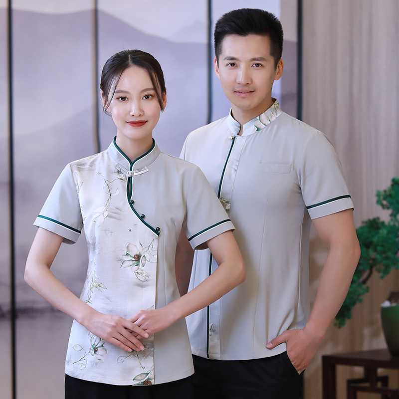弹力纱水墨丹青短袖服务员工作服上衣H02-20F181-184图2