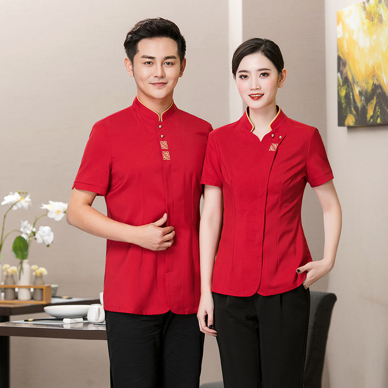 小对花餐厅火锅店短袖服务员工作服上衣H01-1913图5