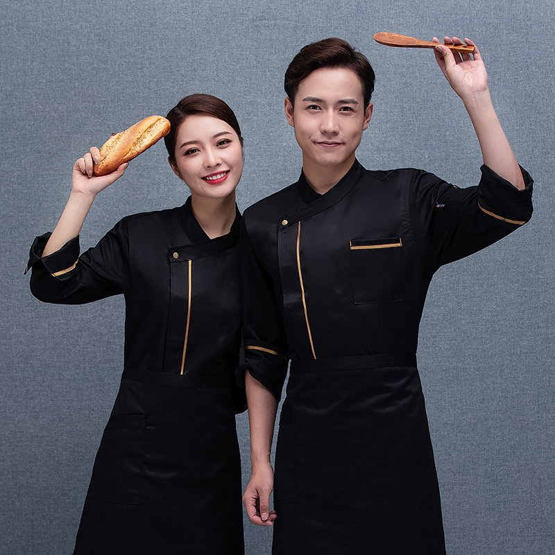 金纺棉斜金边长袖厨师服上衣通款H02-21LY024-027图3