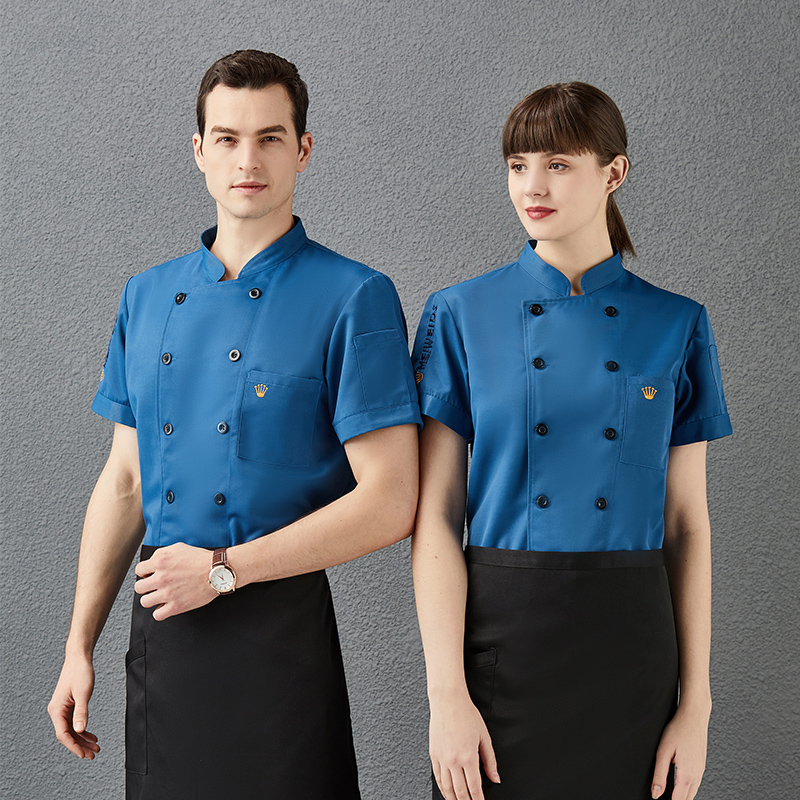 涤棉绣口袋绣皇冠短袖厨师服上衣H01-2021-29图3