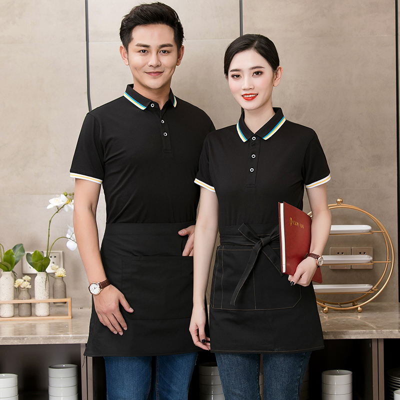 亚麻饭店火锅店餐饮短袖服务员工作服上衣H01-1909图3