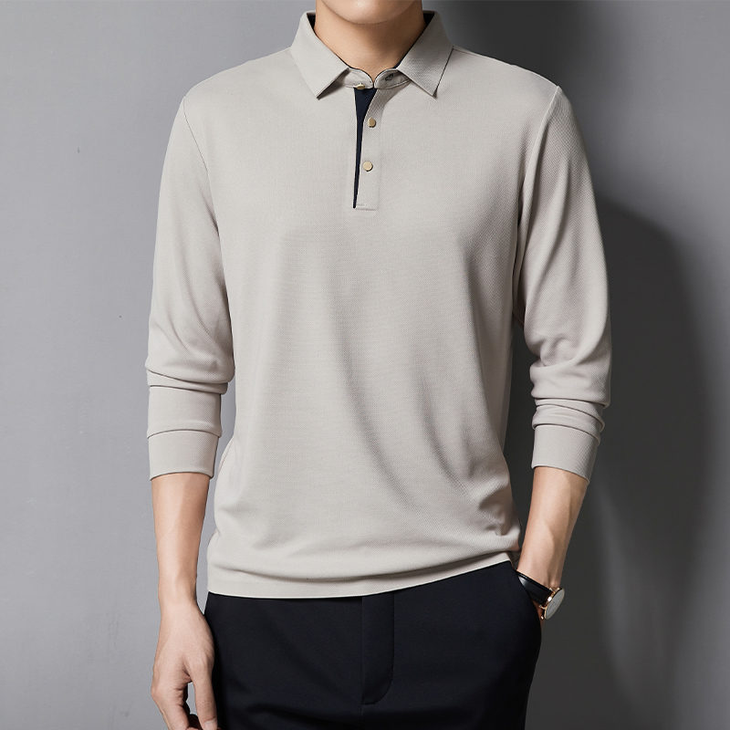 高端休闲男款纯色翻领长袖POLO衫GT5-9999图4