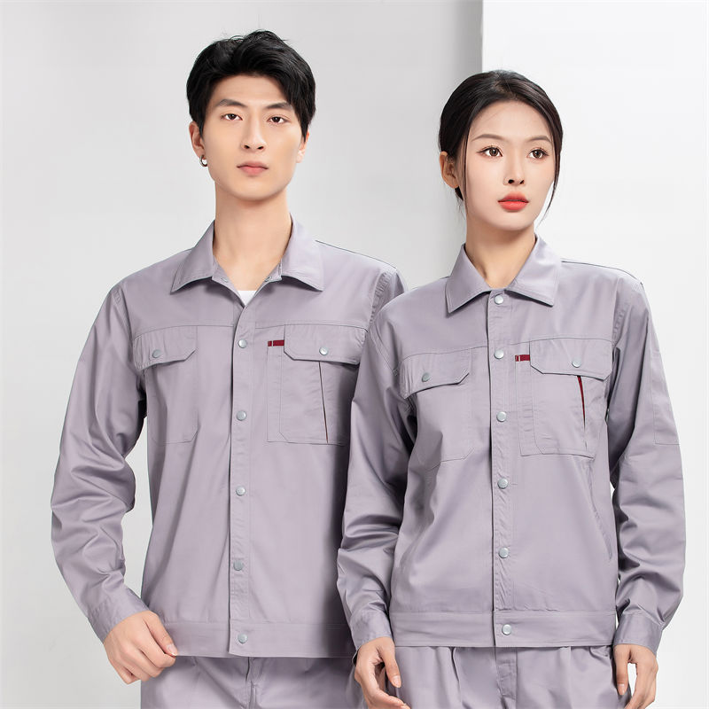 夏季按扣拼色兜长袖工作服上衣H22-24182图4