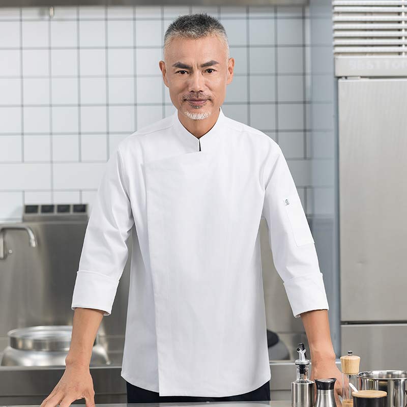 大偏襟弹力面料长袖厨师服H01-21107图3
