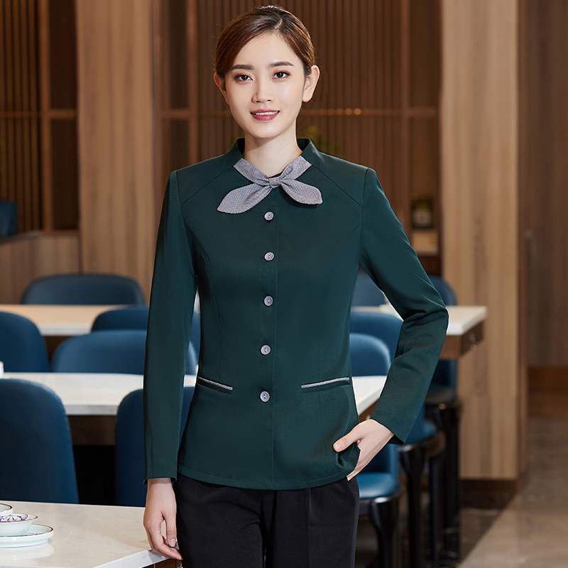 飘带交叉领长袖服务员工作服女款H01-2020-53女图3