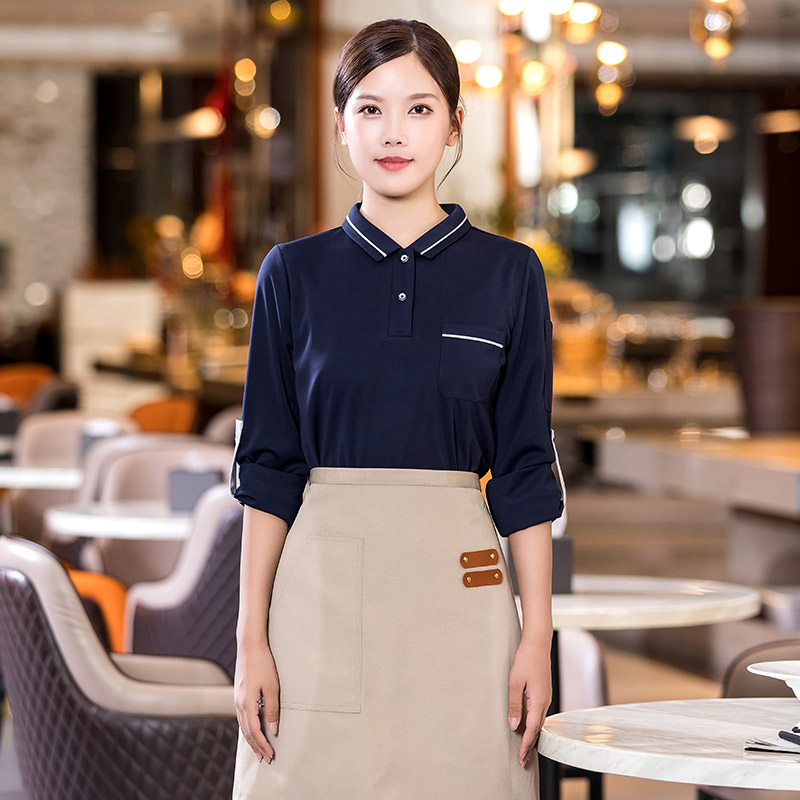 领加边T恤长餐饮服务员工作服H01-2022-37女款图2