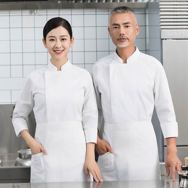 插肩袖暗扣长袖厨师服H01-2023-24图3