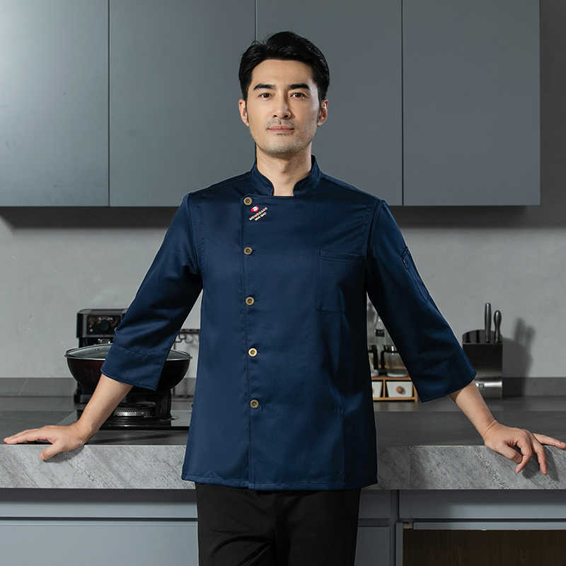 宽松舒适明铜精仿棉七分袖厨师服H12-明铜精仿棉七分袖图3