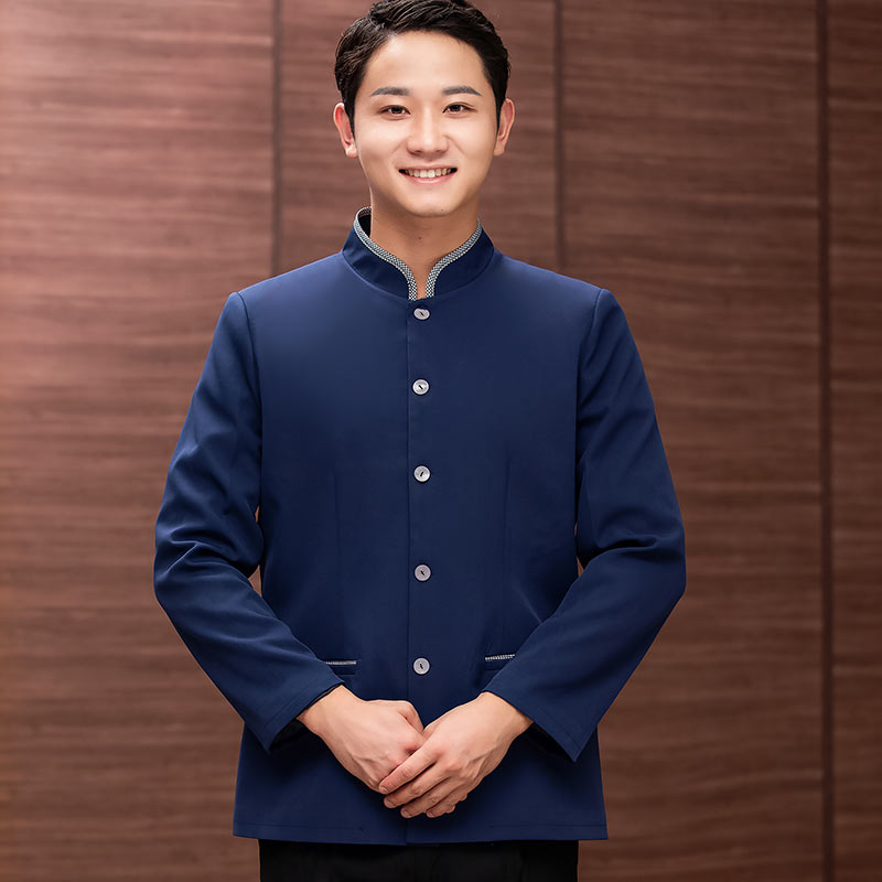 间色领立领长袖酒店服务员工作服男款（不含围裙）H27-014图3