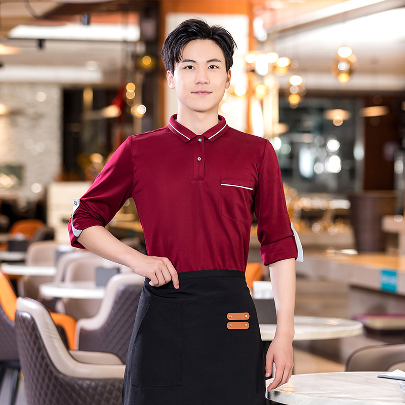 领加边T恤长餐饮服务员工作服H01-2022-37男款图5