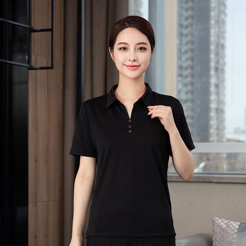 三扣T恤餐厅酒店保洁服短袖上衣H27-三扣T恤 女款图3