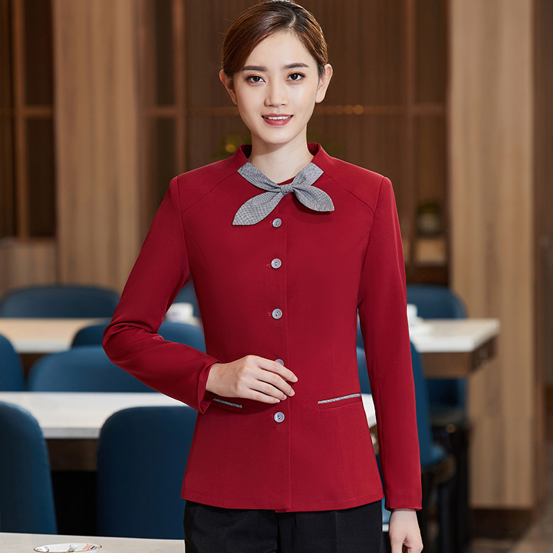 飘带交叉领长袖服务员工作服女款H01-2020-53女图4