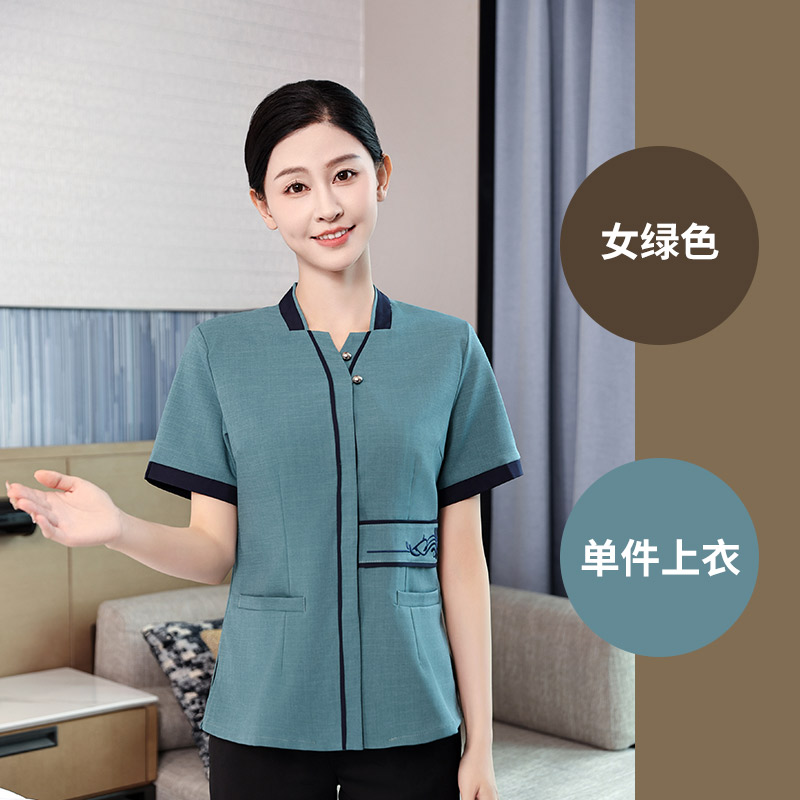 小V领二扣透气吸汗短袖保洁服HD3-D2327女图5