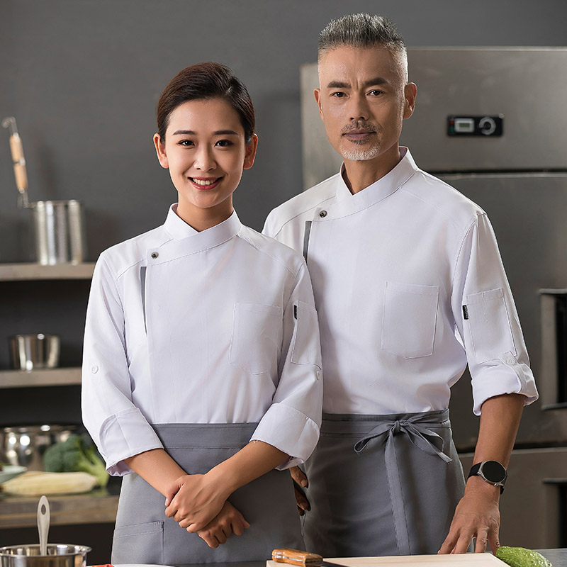 灰边按扣长袖厨师服上衣H01-22102图4