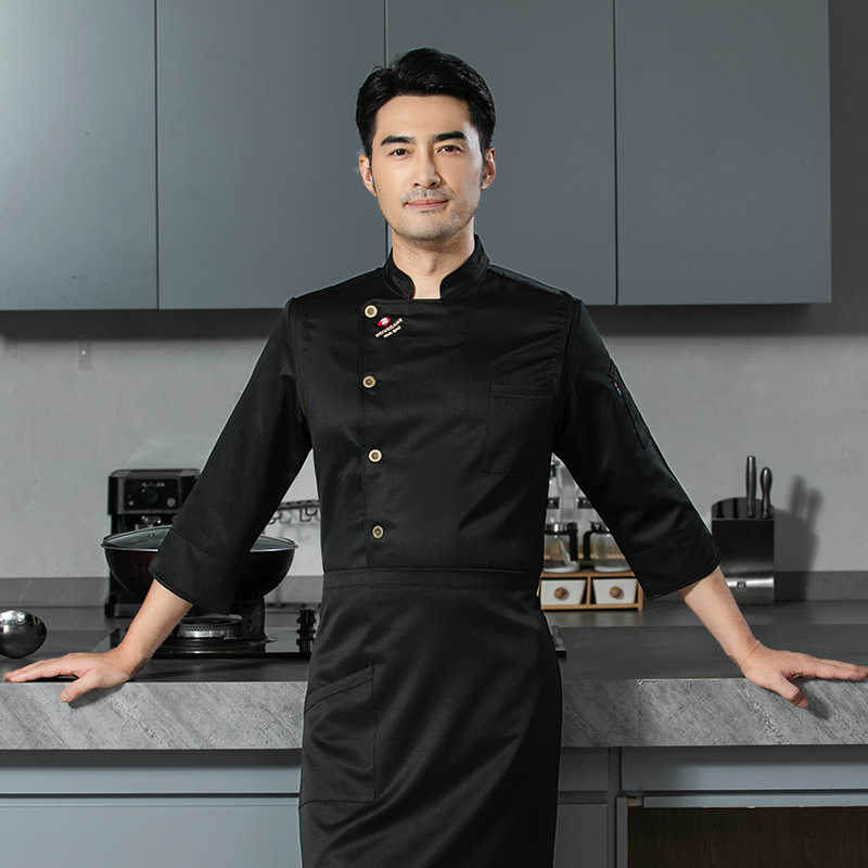 宽松舒适明铜精仿棉七分袖厨师服H12-明铜精仿棉七分袖图2