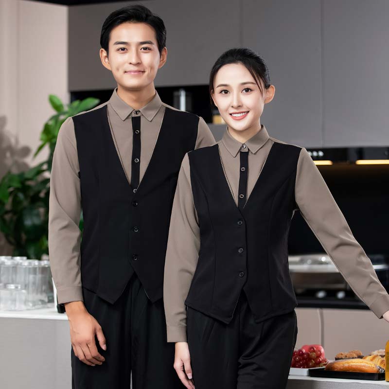 假两件衬衣马甲服务员工作服长袖男女款H02-23331图2