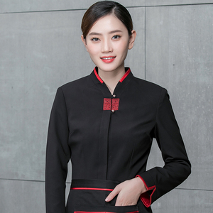 绣四方块餐饮长袖服务员工作服H01-18001
