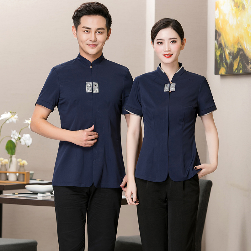 雪纺尼新对树短袖服务员工作服上衣H01-1915图3