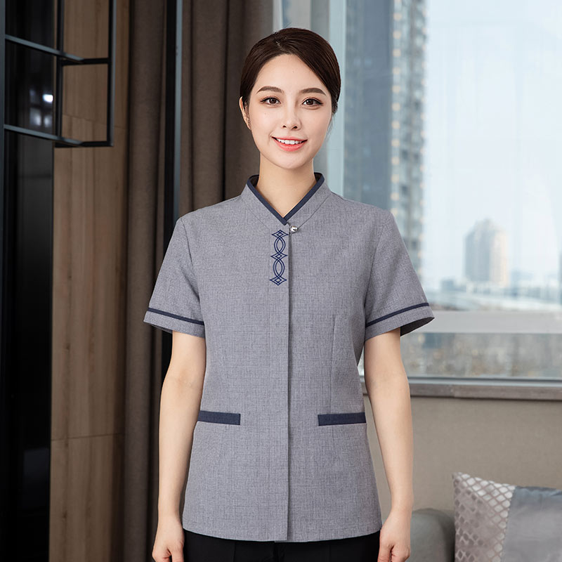 菱形花餐厅酒店保洁服短袖上衣H27-菱形花 女款图4
