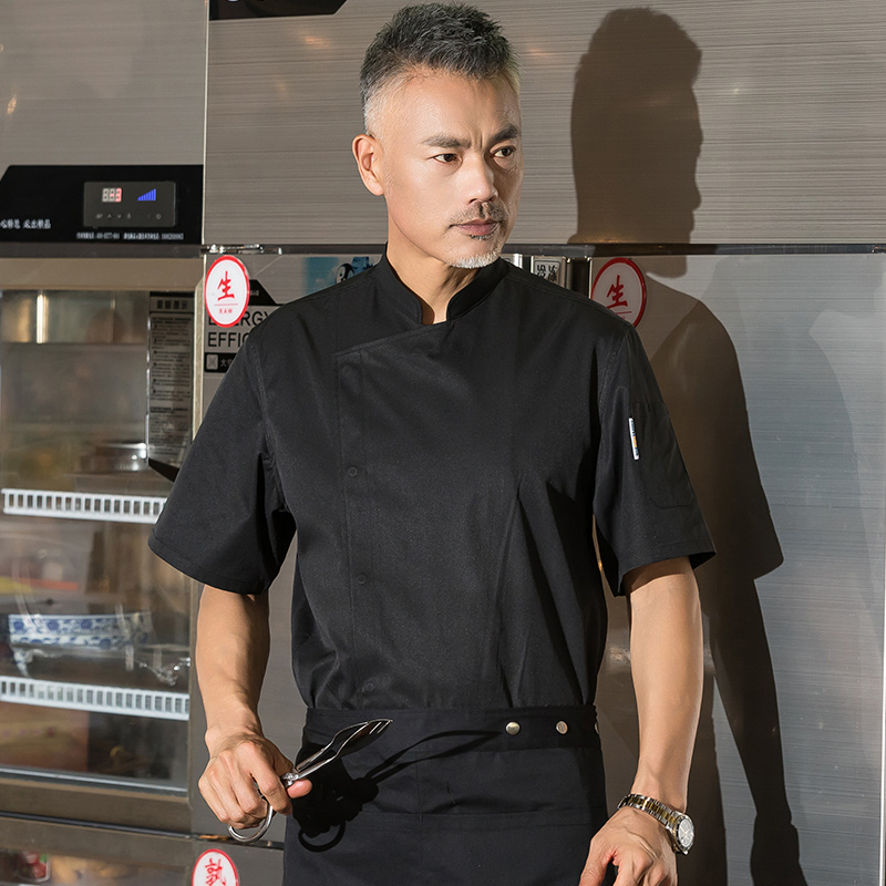 超柔暗门襟短袖酒店厨师服上衣H01-22011图2