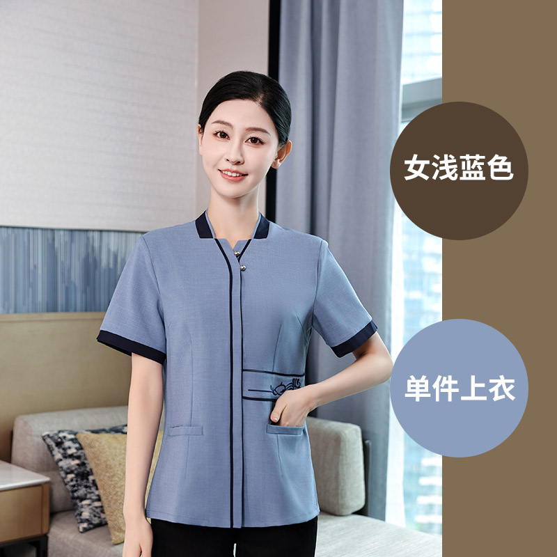小V领二扣透气吸汗短袖保洁服HD3-D2327女图2