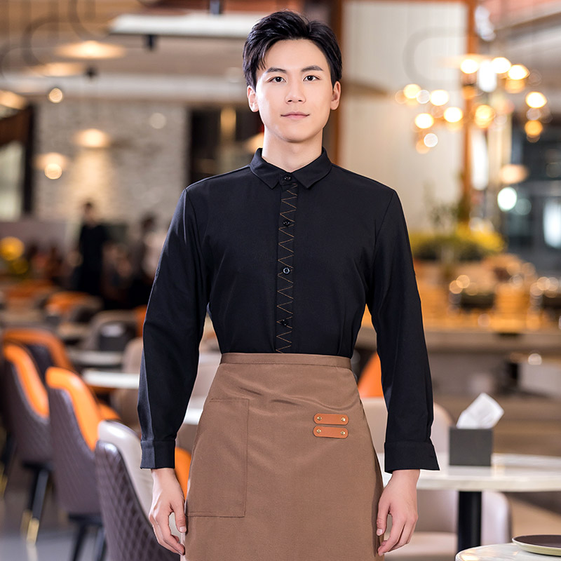 翻领明线衬衣餐饮服务员工作服（不含围裙）H01-2022-36男款图3