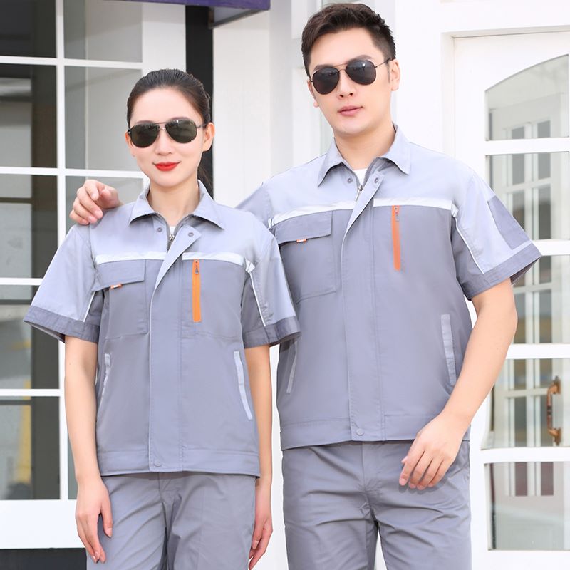 涤棉全工艺拼色工作服短袖套装H30-H066图4