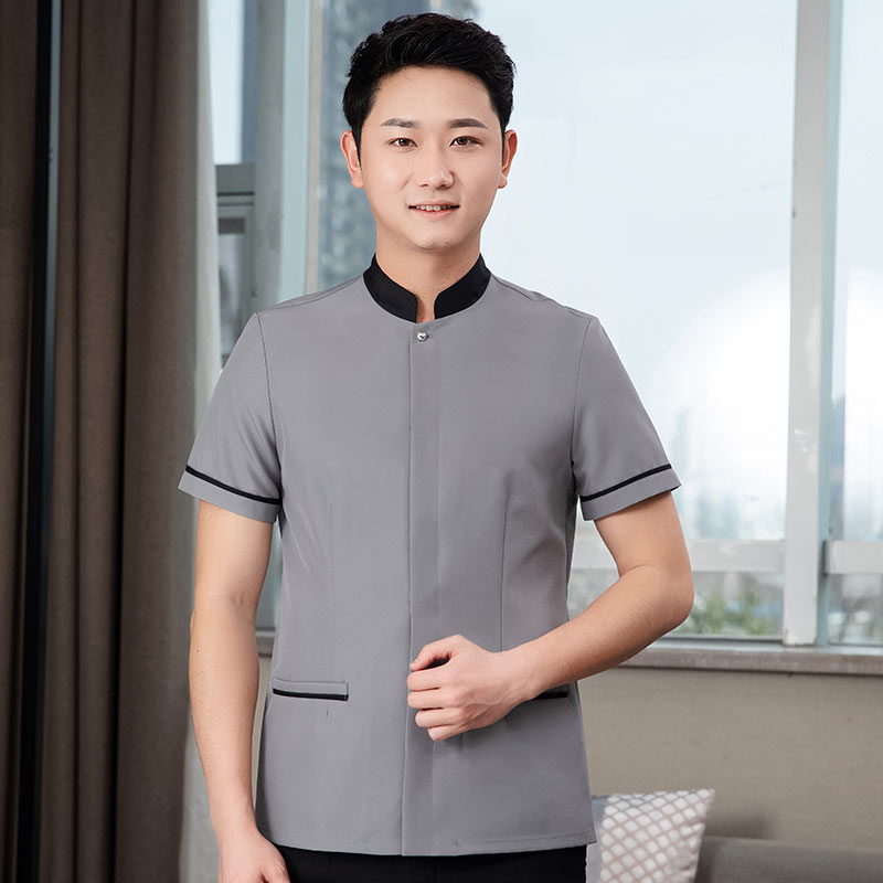 小立领餐厅酒店保洁服短袖上衣H27-小立领 男款图4