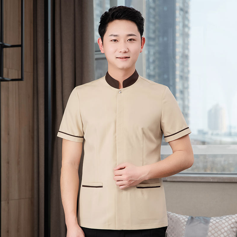 小立领餐厅酒店保洁服短袖上衣H27-小立领 男款图3