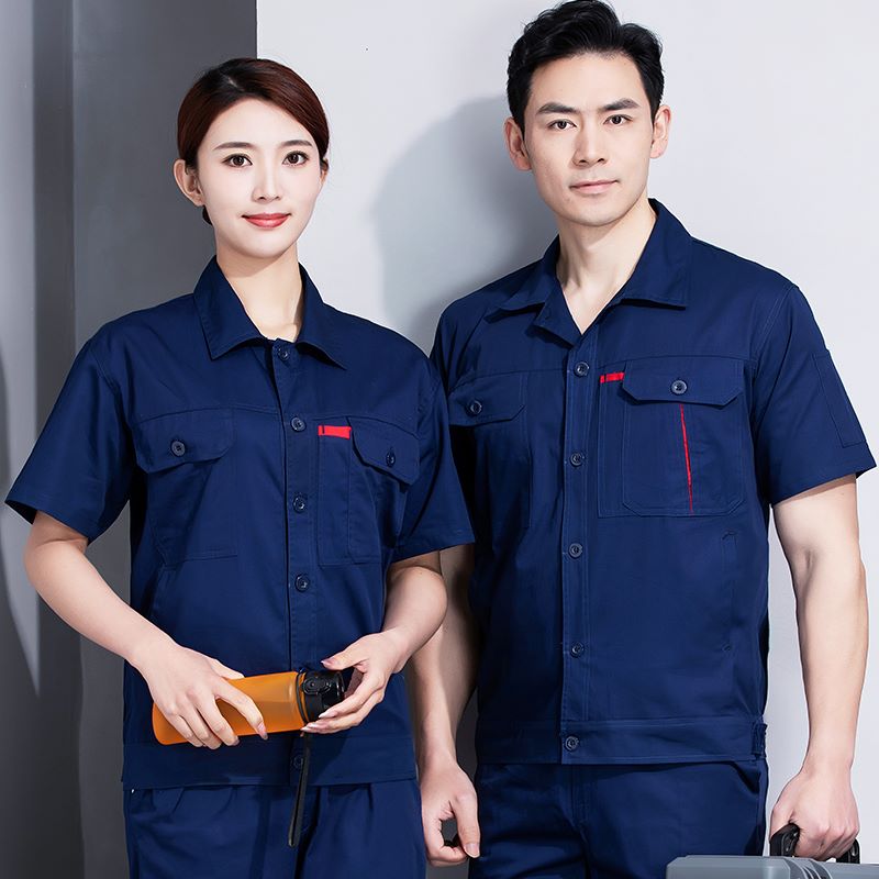 纯棉纯色工作服短袖套装H30-H061图3