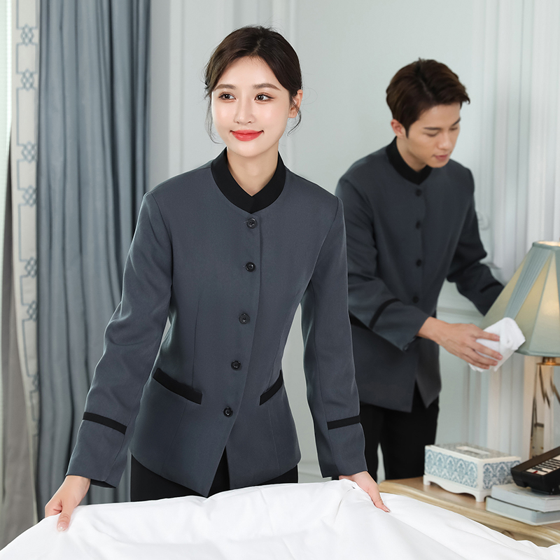 卡丹皇直宝立领修身酒店服务员长袖工作服通款H14-9801-9803图2