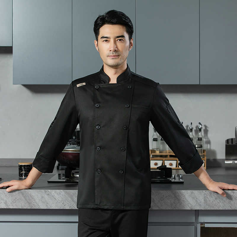精仿棉海纯花平扣长袖厨师服H12-海纯花平扣图2