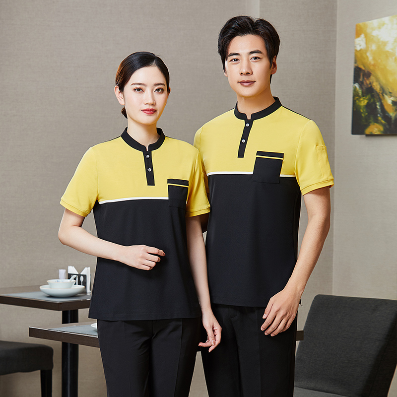 酷丝棉拼色短袖服务员工作服上衣H01-2021-16图4
