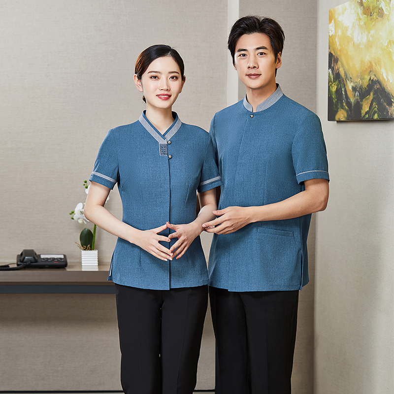 洁格麻新长城拼色短袖保洁服上衣男款H01-2021-13男图2