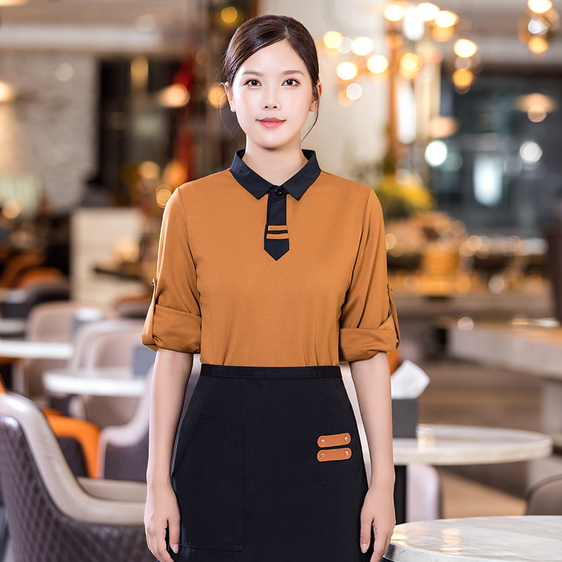 翻领飘带卫衣长餐饮服务员工作服H01-2022-39女款图3