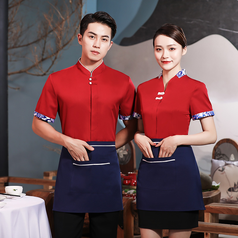 酒店服务员青花瓷半袖工作服上衣（含围裙）H14-8882-8887图4