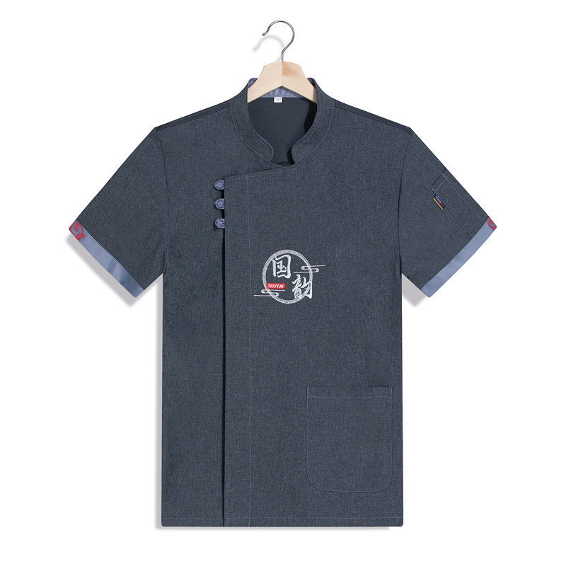 含棉细斜酒店厨师服短袖上衣H03-国韵图5