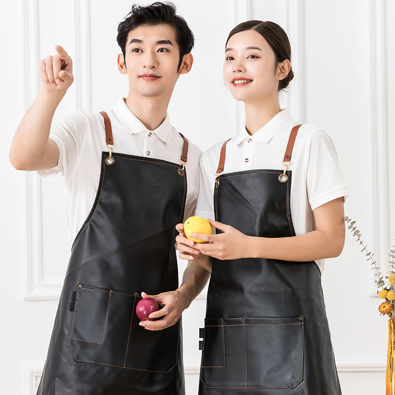 防水防污厨房餐饮皮革挂脖围裙通款H01-224图3