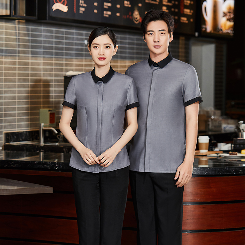 哔叽翻领短袖服务员工作服上衣男款H01-L020男图4