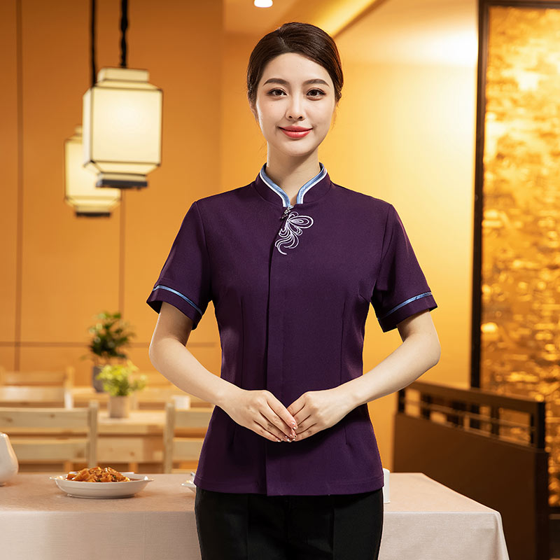 蝴蝶花餐厅火锅店酒店服务员工作服短袖上衣H27-蝴蝶花  女款图4