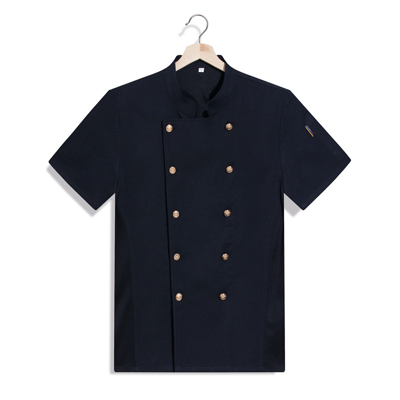弹力莱丝耳酒店厨师服短袖上衣H03-精品大铜扣图2