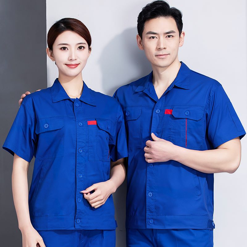 纯棉纯色工作服短袖套装H30-H061图2