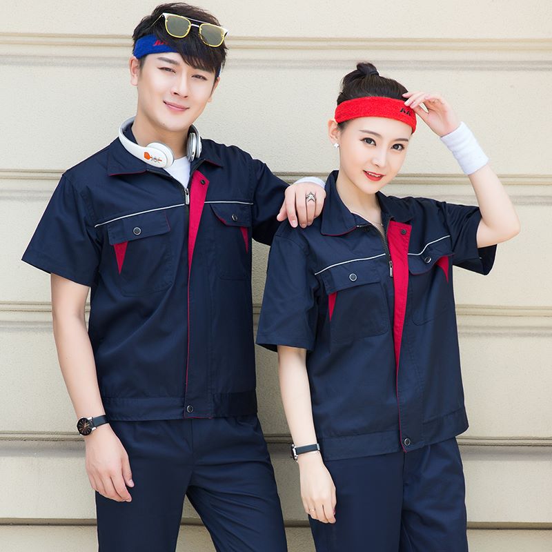 涤棉全工艺工作服短袖套装H30-H064上衣图3