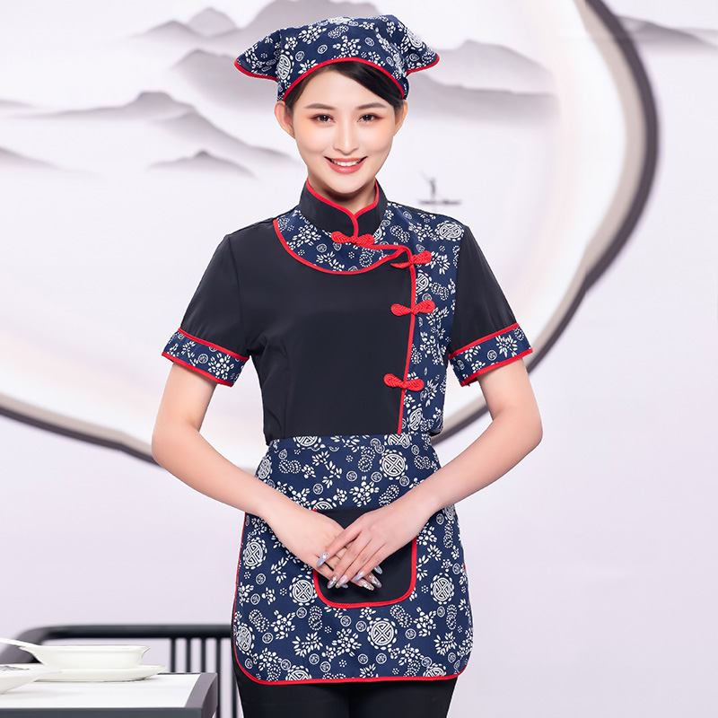 小兰花服务员工作服衬衣+头巾+围裙三件套H19-L016女图2
