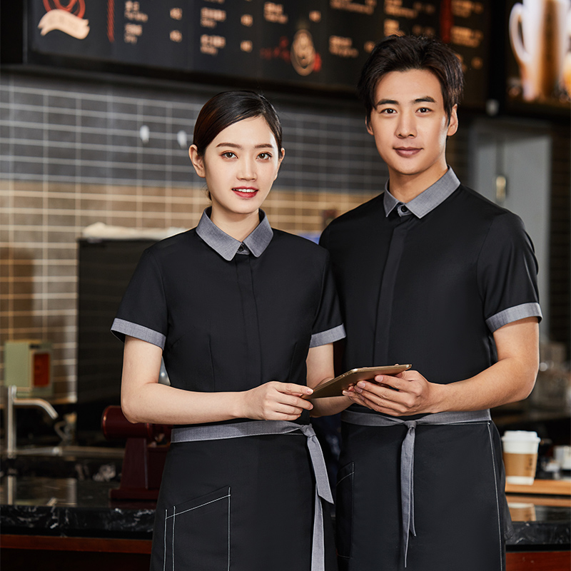 哔叽翻领短袖服务员工作服上衣男款H01-L020男图2