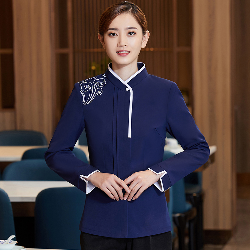 肩绣祥云长袖服务员工作服女款H01-2020-52女图2